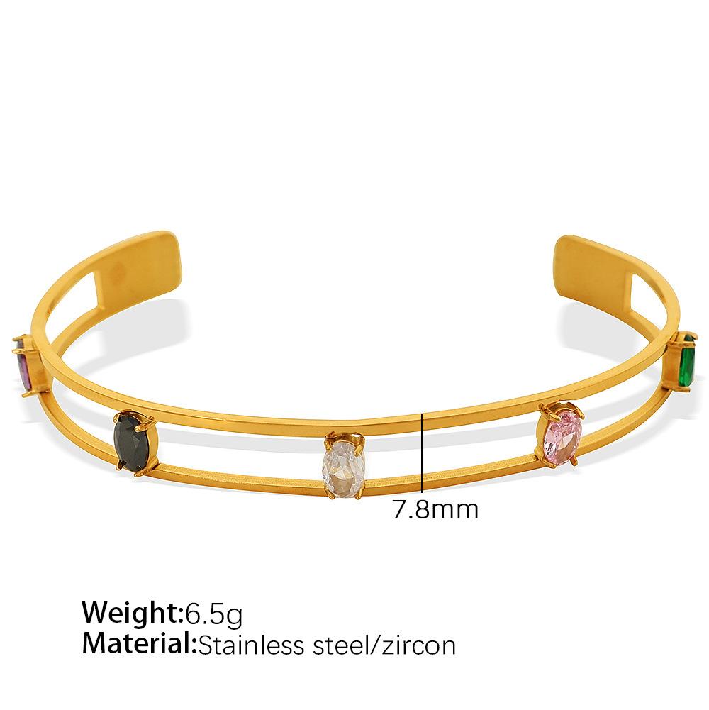Chinese Zircon Fashion High Sense Simple Personality Gold Retro Light Luxury Temperament Titanium Steel Bracelet Gold Open