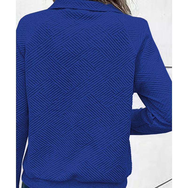 Buttoned Collar Long Sleeve Solid Texture Casual Women S Sweatshirt