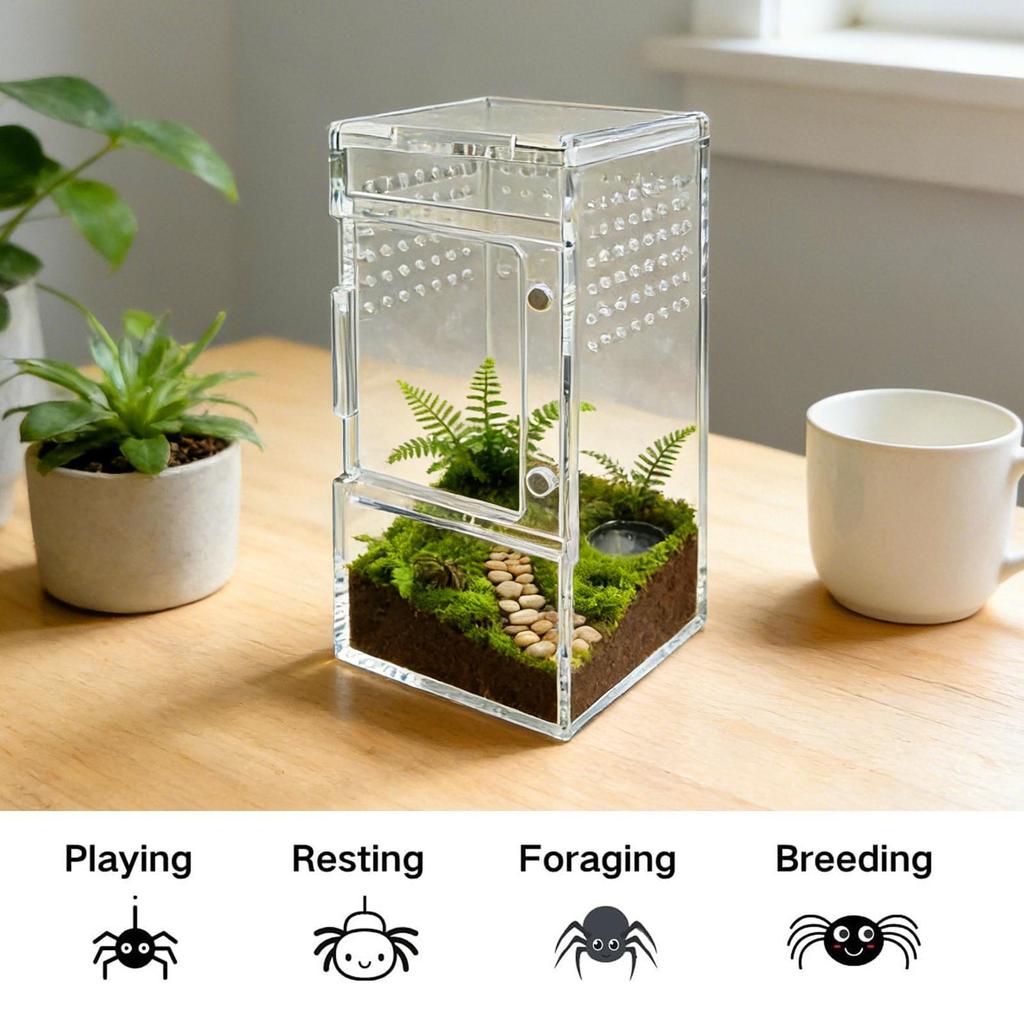 Jumping Spider Enclosure Clear Acrylic Reptiles Box with Vent Hole and Sliding Lid Spider Cage for Turtle Tortoise Snake Gecko