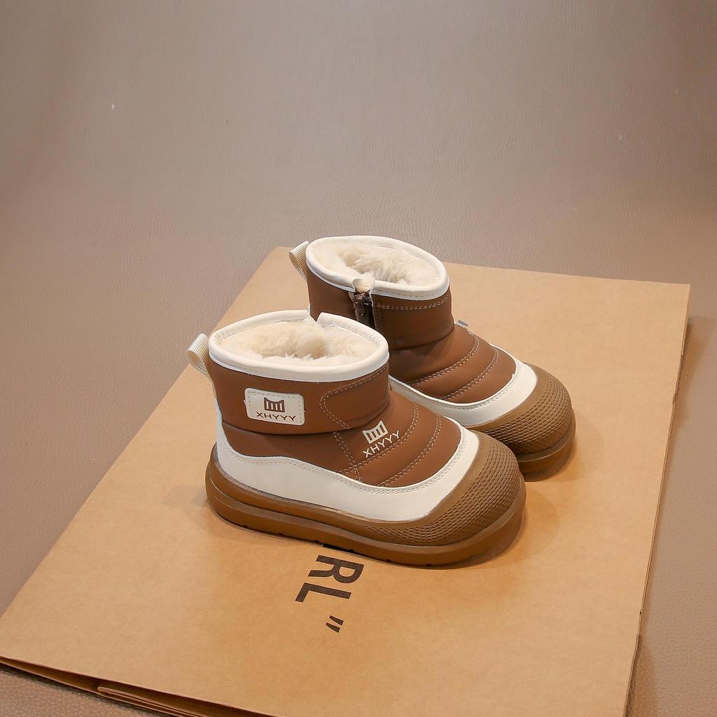 2025 Vinter Gutter Velurfôret Bomull Snøstøvler, Tykt Lær og Pels, Kort Modell for Store Barn