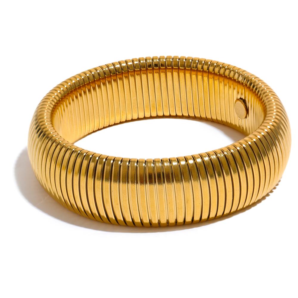 

Yhpup Waterproof Stainless Steel Elastic Thick Metal Bracelet Bangle Gold Plated Trend Fashion Unisex Jewelry Men Women