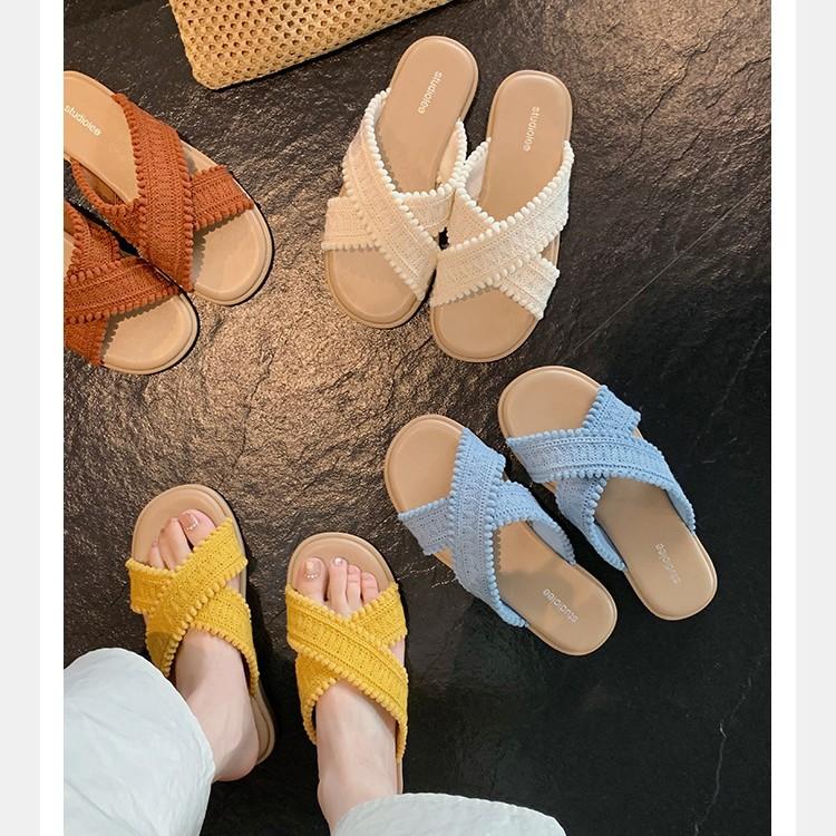 Grape mother has the same style in stock~ two versions~ holiday wind cross-woven open-toed outer wear cool slippers female summer