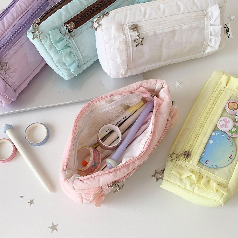 PVC Display Korean Ruffled Stationery Bag Ruffled Edge Pencil Pouch Ruffled Pencil Case  Student
