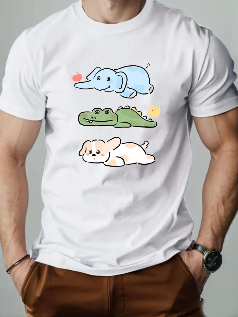 Men's Cartoon Printed T-Shirt 100% Cotton Round Neck Casual Short Sleeve Summer Fashion High Quality Gym Round T-Shirt