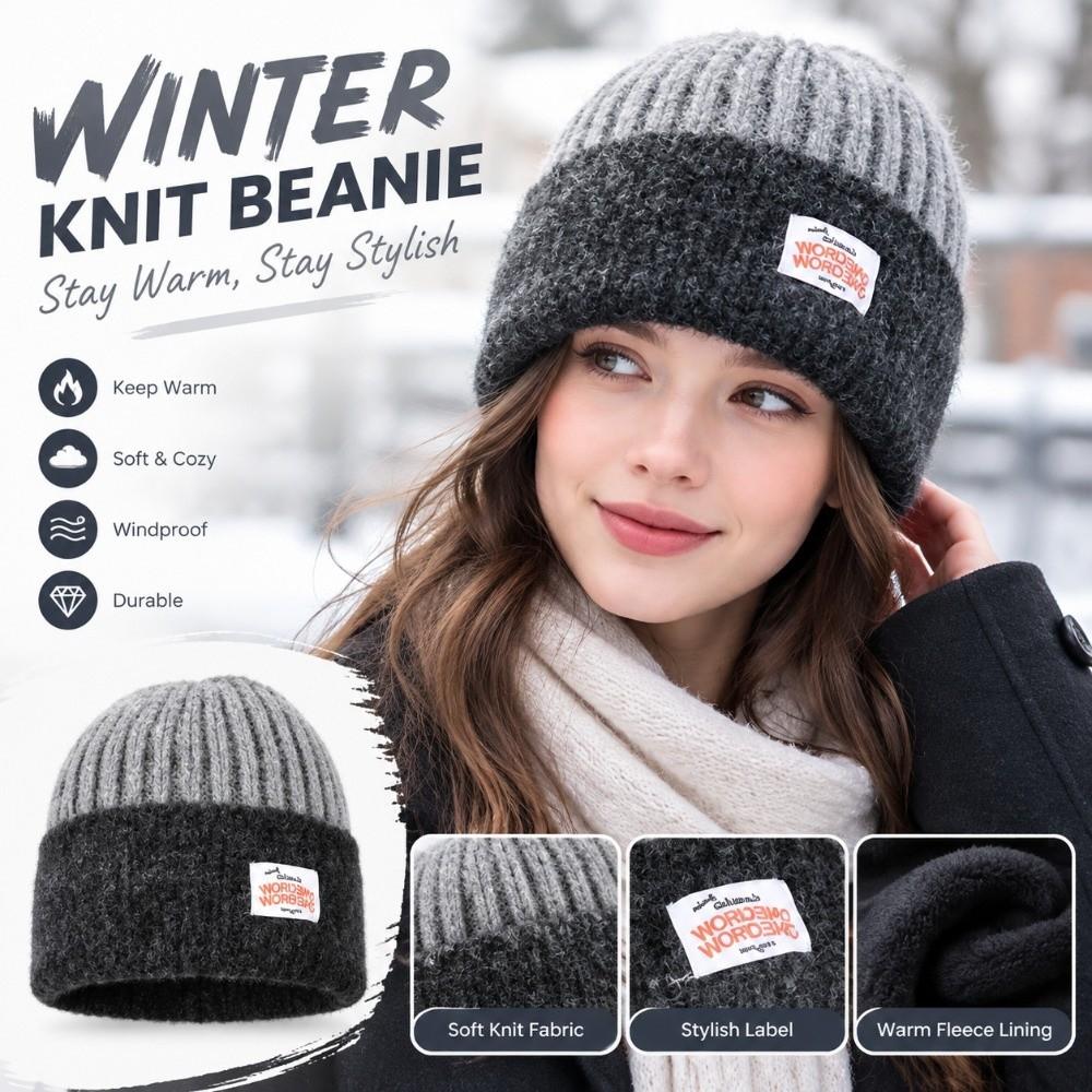 Thick Warm Earflap Winter Hat 53cm to 60cm Head Circumference Retro Stripe Beanie  For Women