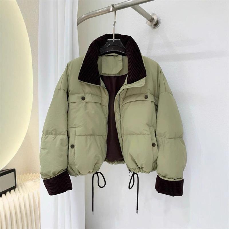 Corduroy Splicing Contrasting Color Stand-up Neck Cotton Clothes Women's Winter New Fashion Short Thickened Cotton Clothes Cotton Clothes Jacket