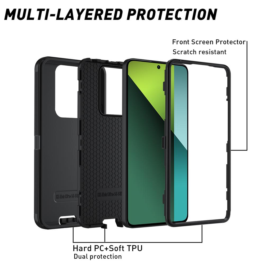 Heavy Duty Hybrid Ott-Box Defender Phone Case For Xiaomi Redmi Note 15 13 Pro Plus 4G 5G 15A 15C 13R 3-Layer Protective Cover