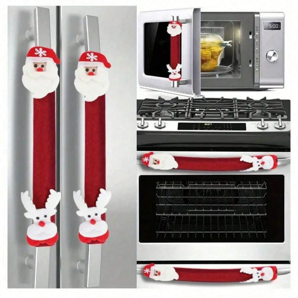 1PC Festive Christmas Oven & Fridge Handle Cover - Polyester Refrigerator Handle Cover For Christmas Kitchen Decoration, Christm