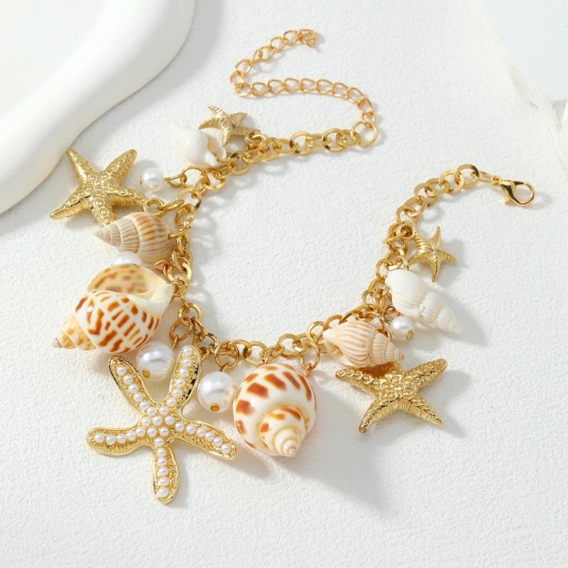 Joyería de Fantasía de Sirenas Collar de Conchas Accesorio de Disfraz de Sirenas Gargantilla Llamativa Pulsera de Estrellas de Mar y Conchas