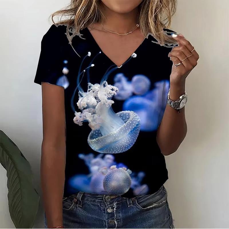 Women's casual marine animal pattern T-shirt