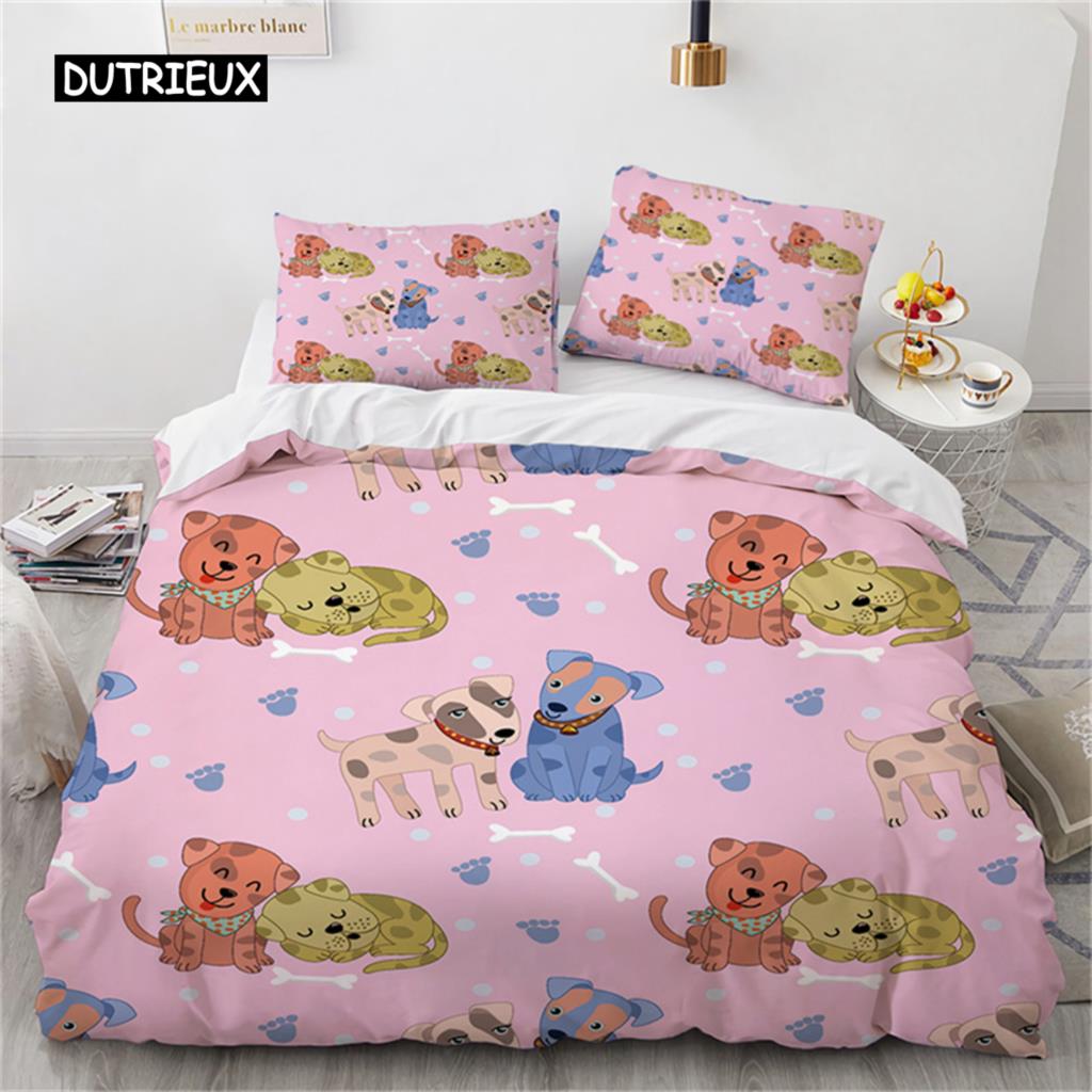 

Милый мультяшный комплект постельного белья с изображением животных для собак, двойной комплект постельного белья для детей, девочек, подарок, декор комнаты, одеяло из микрофибры, чехол, наволочка EU single(135x200cm)