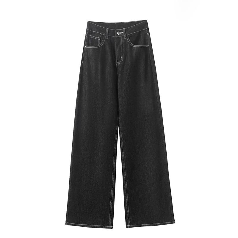 Women's Spring Loose High Waist Lazy Relaxed Wide Leg Straight Jeans