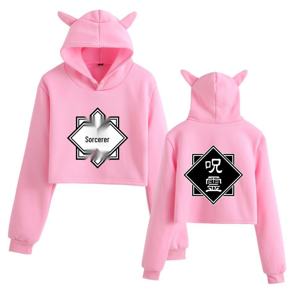 Jujutsu Kaisen Cropped Cat Ear Hoodie for Girls - European & American Anime Style