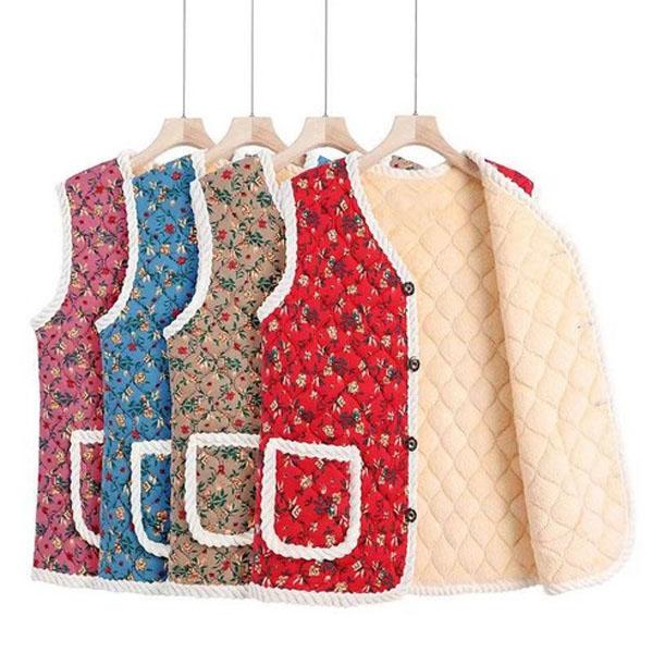 Florale Gesteppte Sherpa Warme Weste – Trendiger Koreanischer Retro-Stil(ROT)