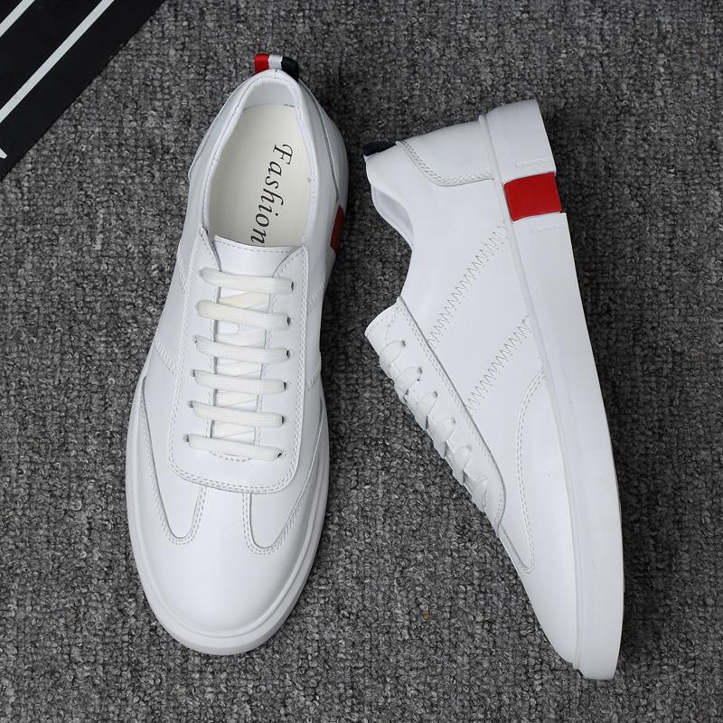 Fashion Versatile Genuine Leather Mens Sneakers Pure Colors Man Tenis Masculino Comfortable Outdoor Shoes Lace-up Casual Shoes Trainers