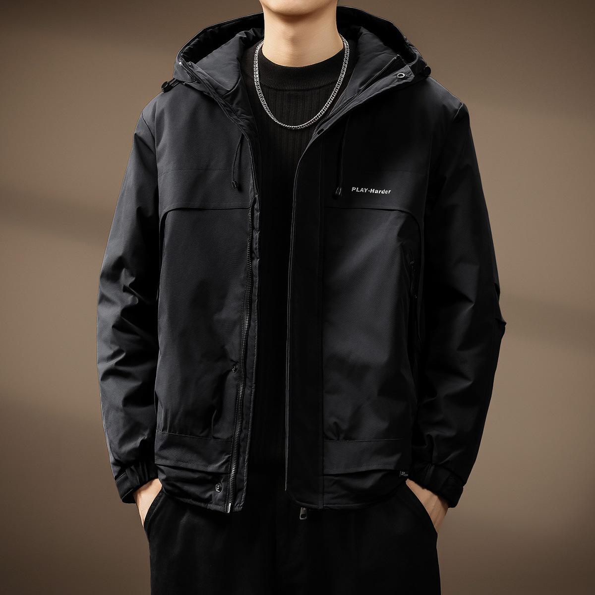 

Men s High-End Quilted Windbreaker: 2025 Hooded Padded Workwear Jacket for Autumn/Winter 4XL for 100-110 kg чорний