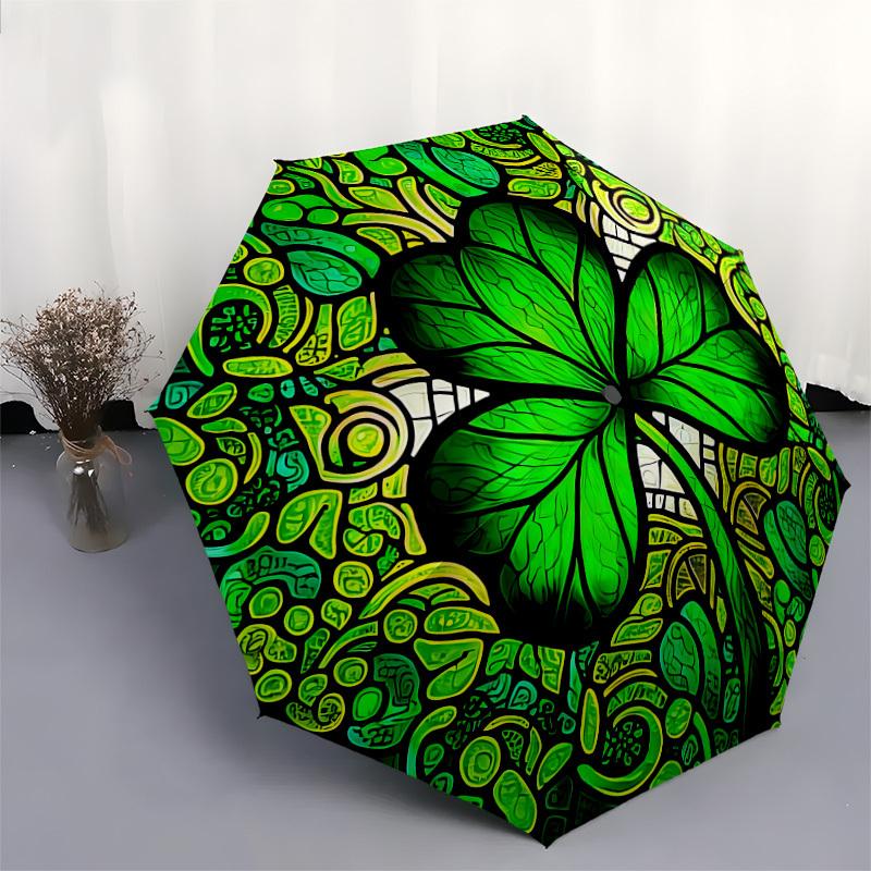 1pc Stained Glass Clover Mandala Umbrella with Plastic Handle,Suitable for All Seasons Home Travel Outdoor UmbrellaDD1177