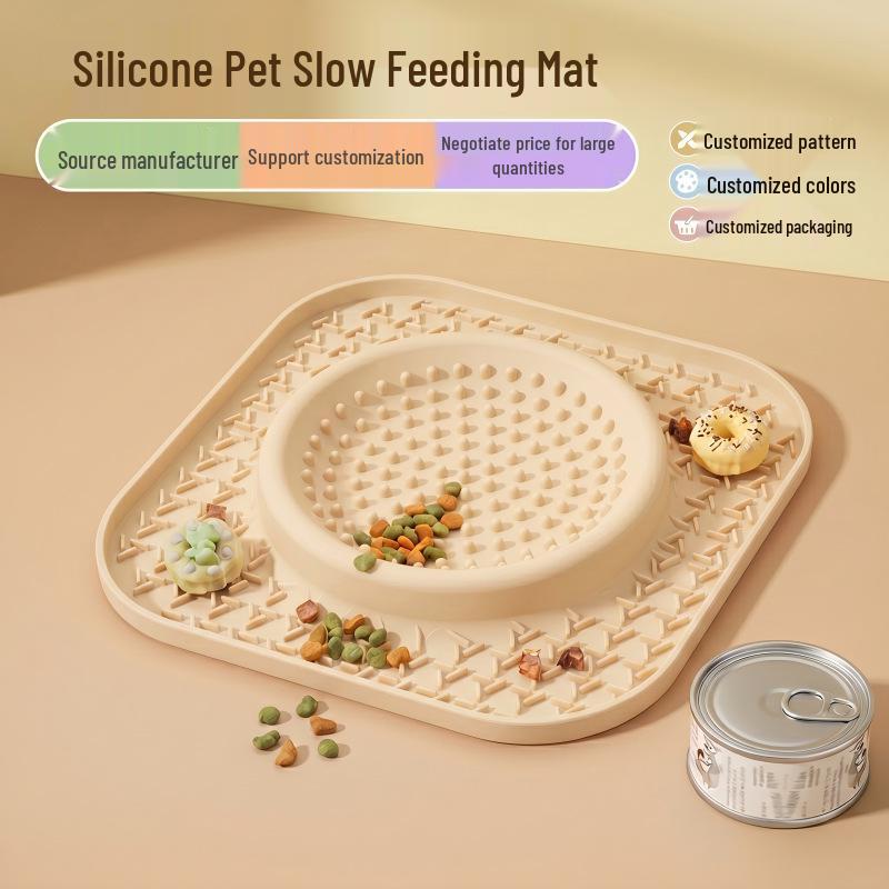 Pet Silicone Non-Slip Slow Feeder Placemat - Food Grade Multi-Functional Dog Bowl Mat