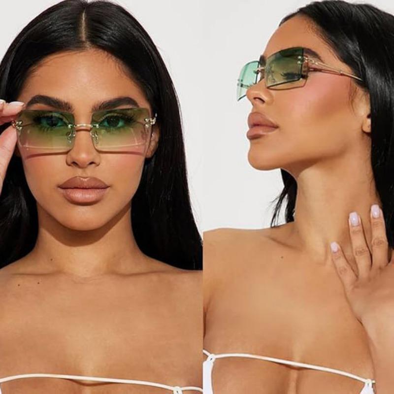 Unpolarisiert Mode Randlose Rechteckige Sonnenbrille Frau Verlauf Sonnenbrille Randlose Schneidlinse Luxusmarke Designer Reisebrille