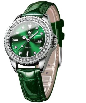 Pelle Giapponese Diamante Facile a 30M Acqua Regalo per Orologio per Verde Orologio da Donna, Cinturino, Quarzo, Quadrante, Leggero, Luminoso, Vedere, Resistente,