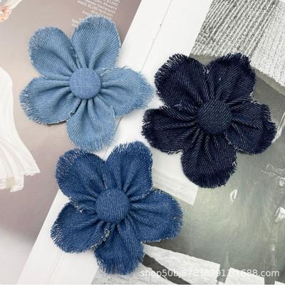 New Fashion Retro Denim Fabric 8cm Flower Accessories DIY Handmade Clothing Shoes and Hats Bags Accessories Accessories