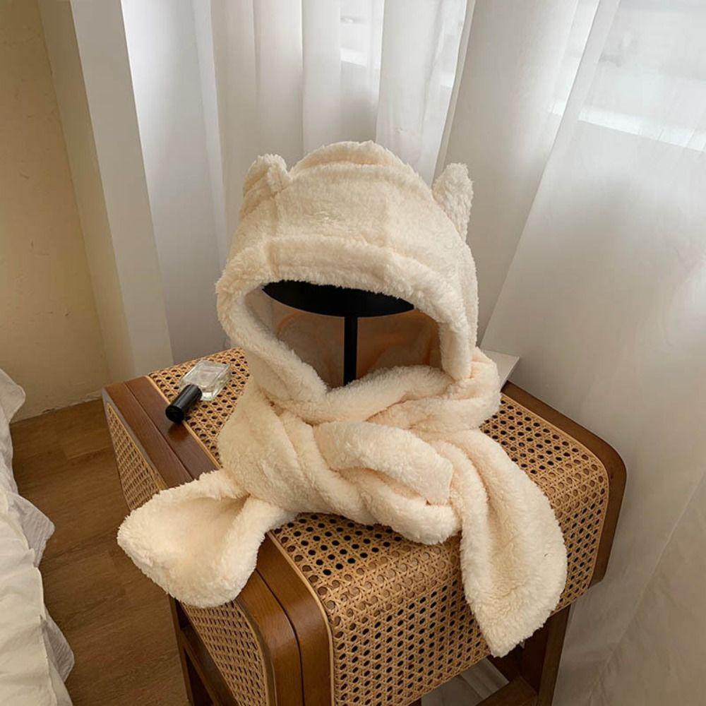 Thickened Plush Scarf Hat Gloves Earmuffs Fleece Scarves Hat Novelty Bear Ear Plush Beanie  Autumn