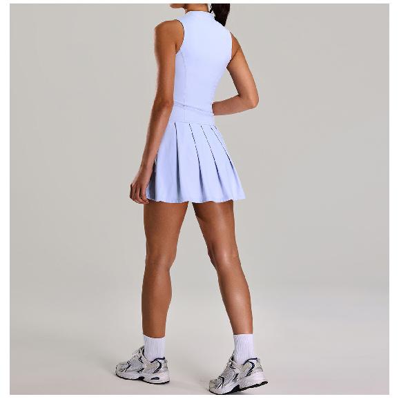 New Waist Hugging Sports Dress With Women'S Zipper, Anti Glare Tennis Suit, Outdoor Running And Fitness Tennis Skirt