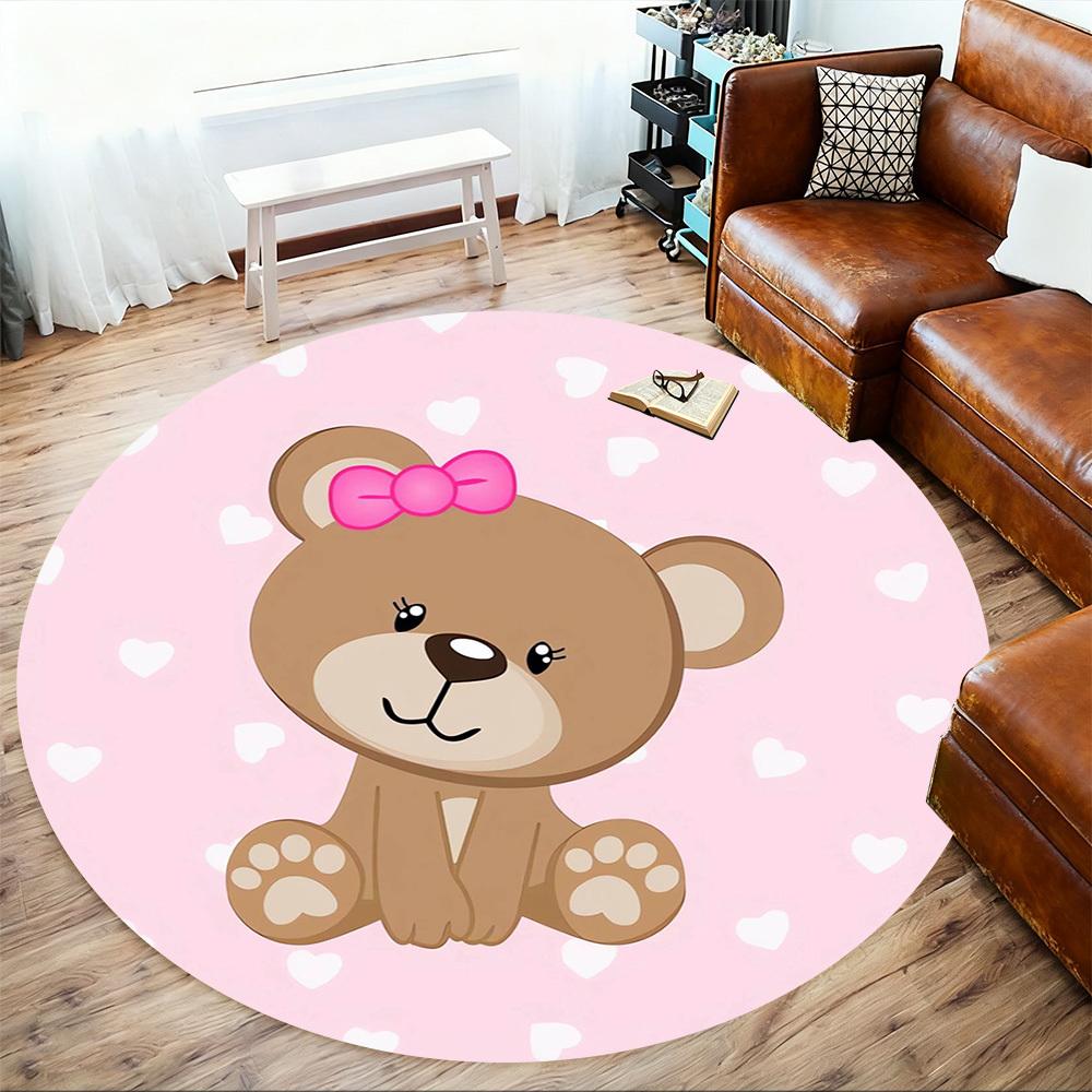 1pc Bear Heart Round Chair Mat Area Rug - Non-Slip, Floor Mat for Office, Bedroom, Home Decor Christmas Gift P0811167