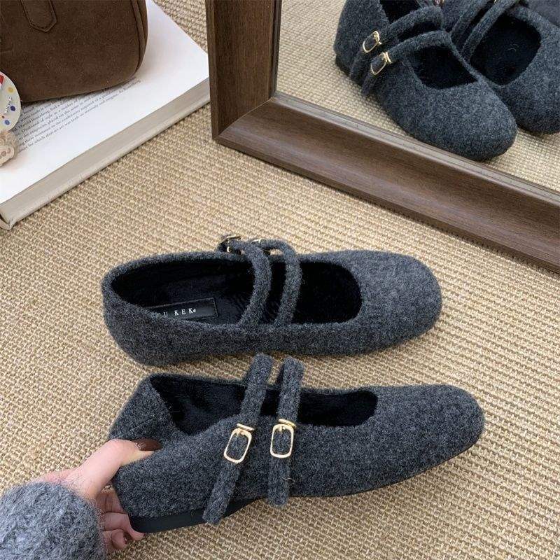 Inner heightening retro double-breasted woolen Mary Jane shoes women's autumn and winter 2025 fashion versatile plush wool shoes