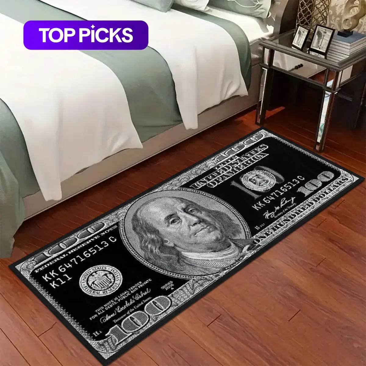 VIKAMA Creative USD Pattern Long Carpet Entrance Doormat Bedside Carpet Bedside Carpet Fashion Non slip Home Decoration 40cm x 120cm