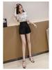 2024 Women's High-Waist A-Line Black Suit Shorts - Spring to Autumn Wear, Loose, Slimming, Wide-Leg