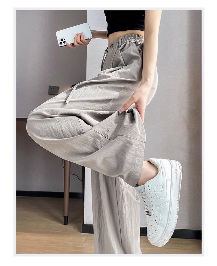 Pantalones de Verano para Mujer de Cintura Alta y Pierna Ancha: Ligero, Texturizado, Casual de Mezcla de Lino Estilo Japonés