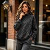 Loose Fit Sweatshirt Women Leopard Print Sweatshirt, Mock Neck Long Sleeve Pullover with Top Kangaroo Pocket, Drop Shoulder Casual for Fall