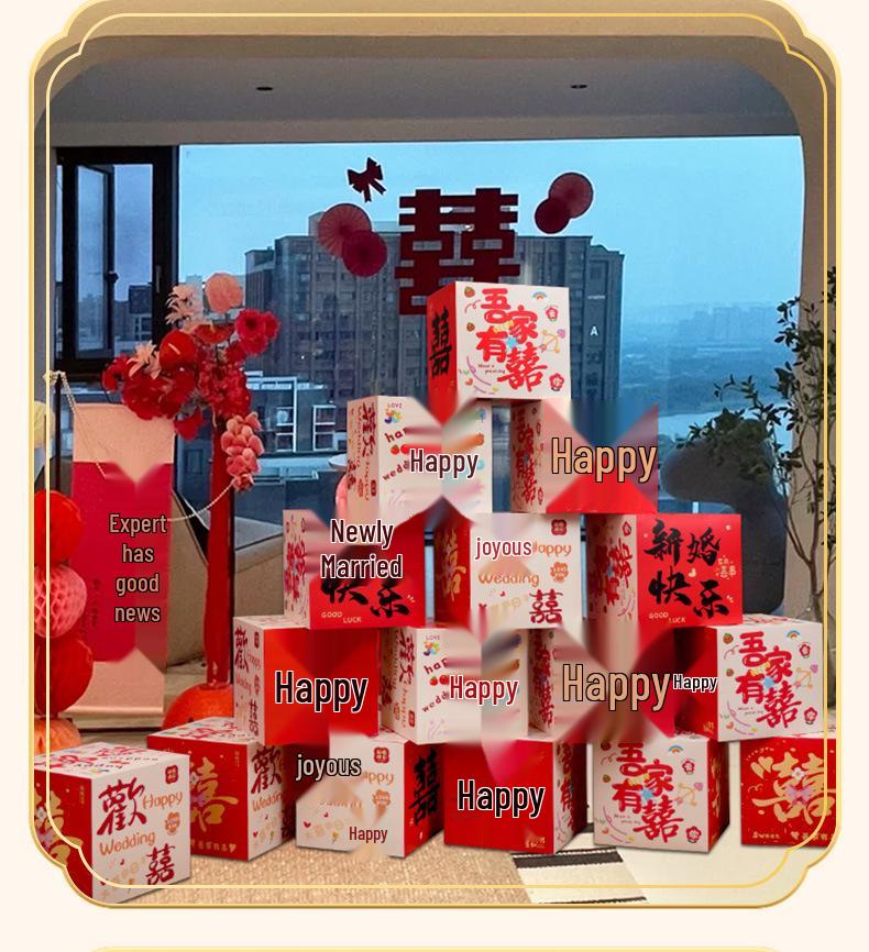 Double Happiness 3D Wedding Box Ornament - Perfect for Living Room and Bedroom Décor, Bridal Gift, and New Home Decoration