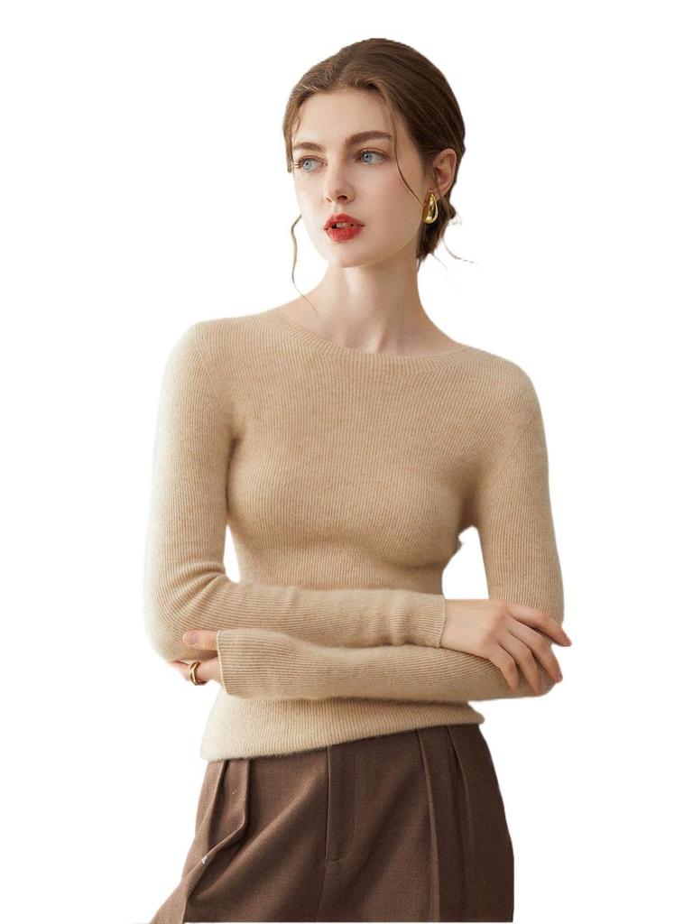 Damen Slim Fit Pullover aus 100 % Kaschmir mit Rundhalsausschnitt – Herbst/Winter Basisschicht