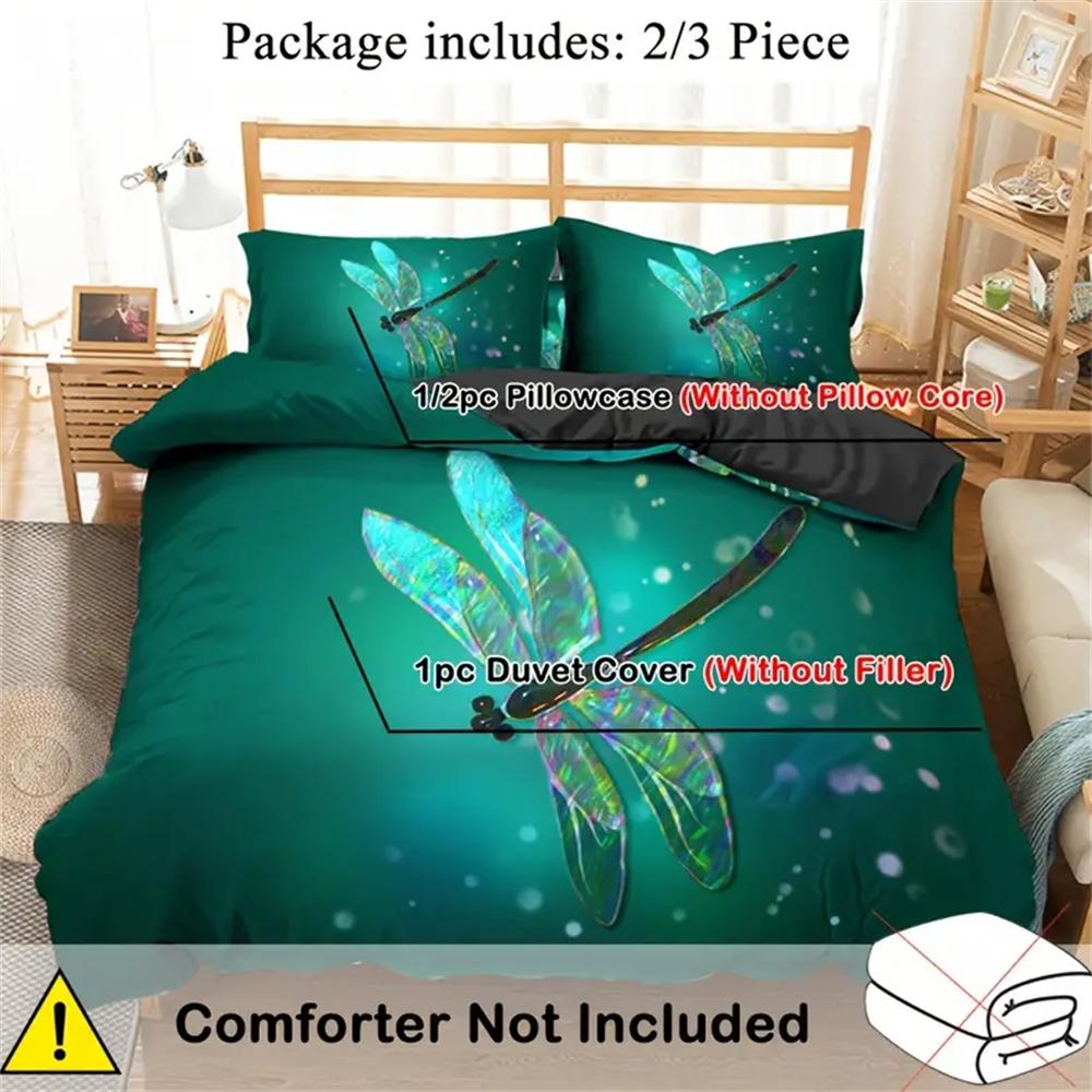 Dragonfly Printed Duvet Cover Set (1 Duvet Cover + 1/2 Pillowcase), Rustic Aesthetic Animal Bedding Set For Bedroom Guest Room