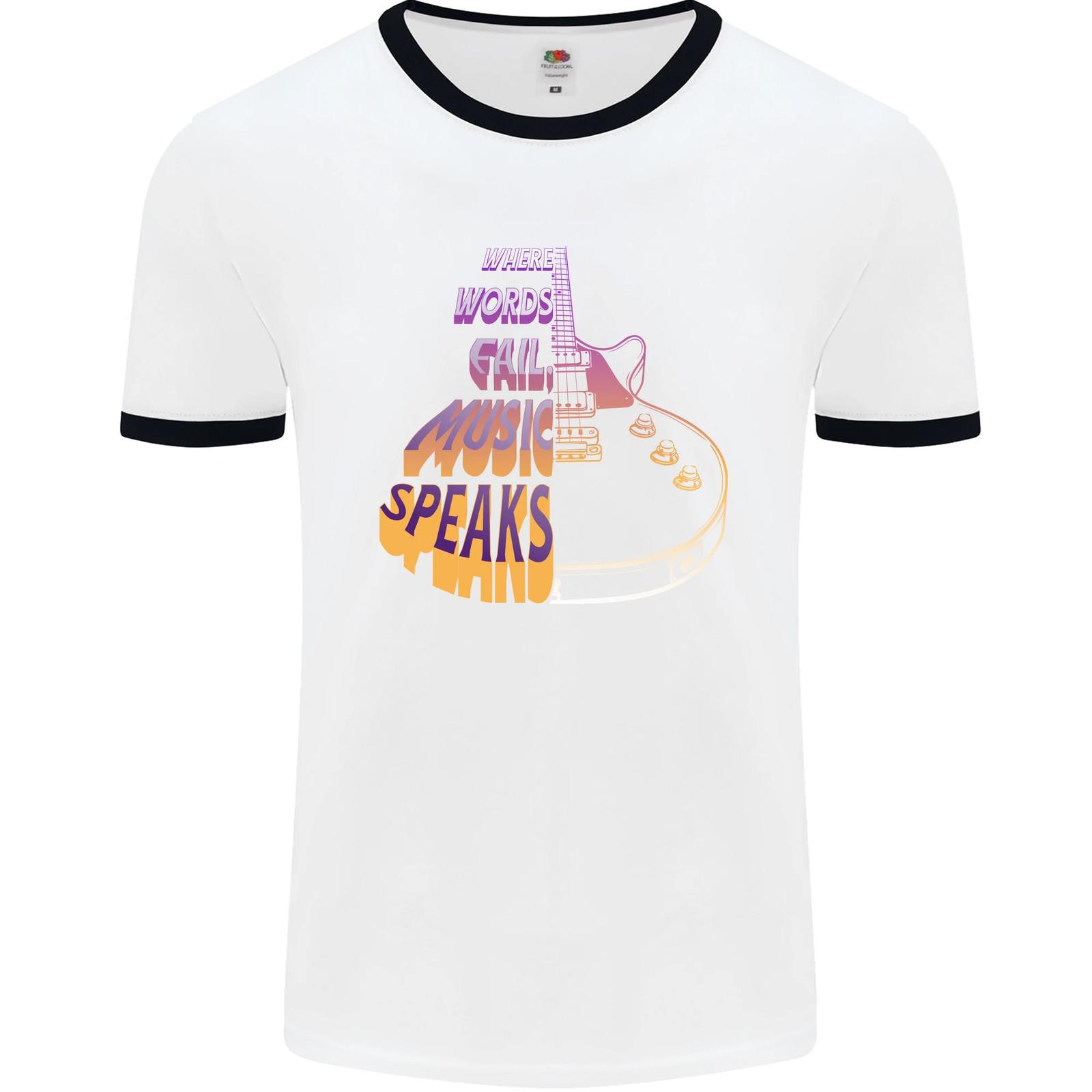 Wo Words Fail Music Speaks Guitar Rock Mens Wrestler Maglietta S