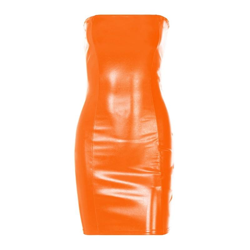 Damen Enges Sexy Bandeau PU-Lederkleid Ärmelloses Kleid