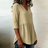 Women's Fashion Loose Fit Cotton Linen Blouse Three Quarter Sleeve V Neck Casual Tunic Top for Daily Wear