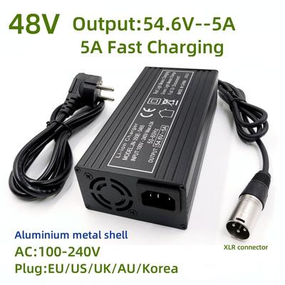 Cargador Rápido 48V 54.6V4A/5A Cargador Para Batería de Litio 13S 48V Conector XLR Fuerte Con Ventilador Carcasa Metálica