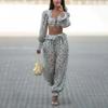 2026 spring new women's clothing, cross-border foreign trade Europe and the United States, fashion printing sexy ruffle edge top and trousers set