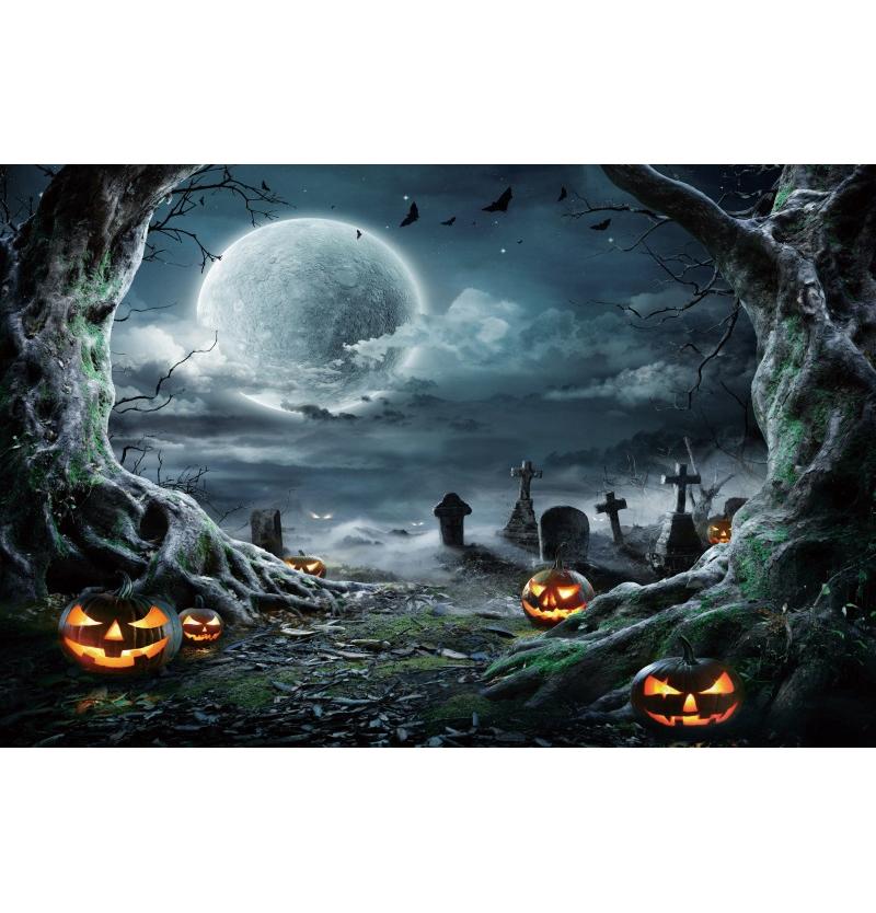 Happy Halloween Skeletons Photography Backdrop Spooky Forest Moonlit Pumpkin Lantern Party Decor Photo Studio Props Background