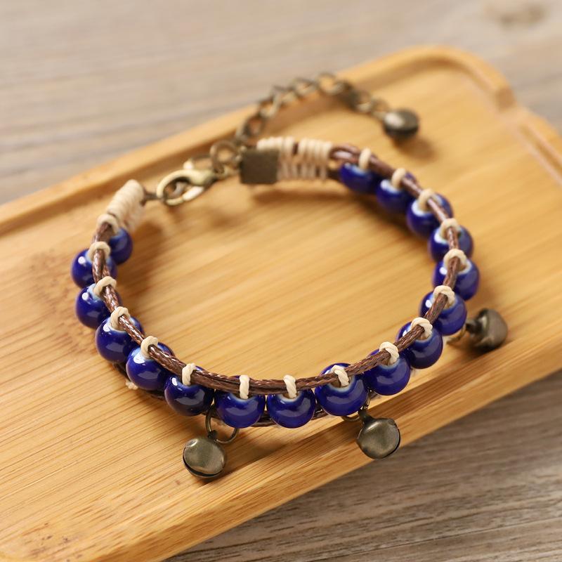 

Handmade woven ceramic bell bracelet for women, retro simple bracelet accessory
