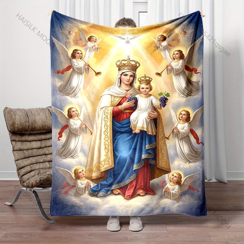 The Virgin Mary and the Infant Angels Surrounded Print Blanket Warm Soft Fluffy Kids Adult Sofa Bed Throw Blanket Travel Camping