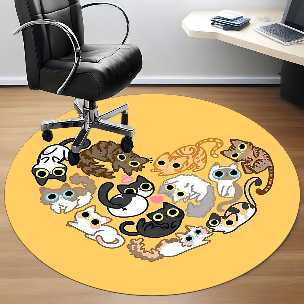 1pc Cat Love Office Round Area Rug,  Mat Suitable For Office, Under Office Chairs Bedroom Living Room Home Decor, Room Deco