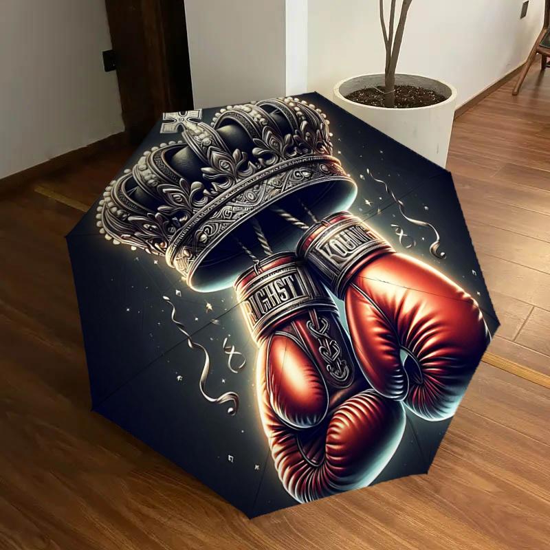 Boxing Gloves with Crown Design - Automatic Opening Umbrella, Portable Folding Design, 8-Bone Iron Frame, Outdoor, Ideal Gift for Fans, Trav