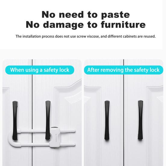 2 Pcs Sliding Cabinet Locks Baby Proofing Adjustable U-Shaped Safety Latches Easy Install Reusable Security Locks for Drawers Fridge