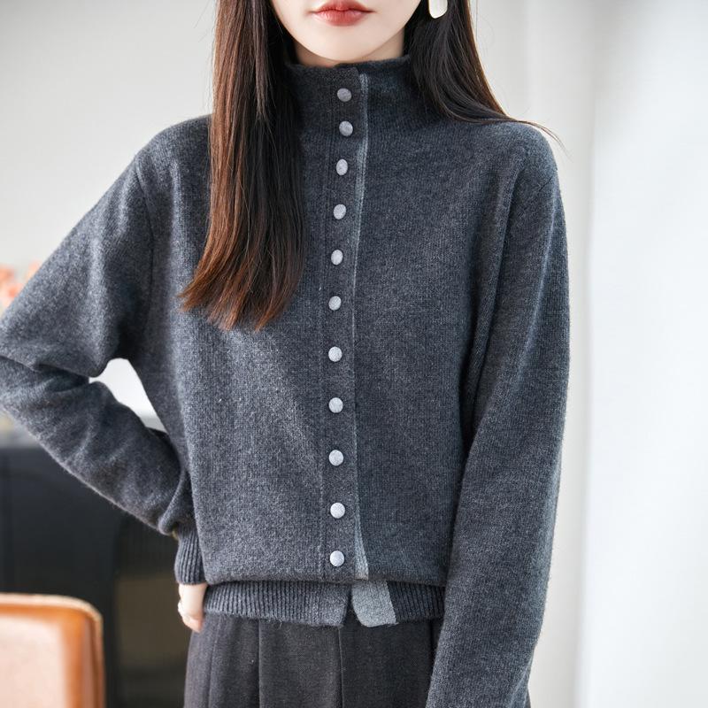 2025 Autumn/Winter Women's Soft Raccoon Fur Stand Collar Single-Breasted Sweater
