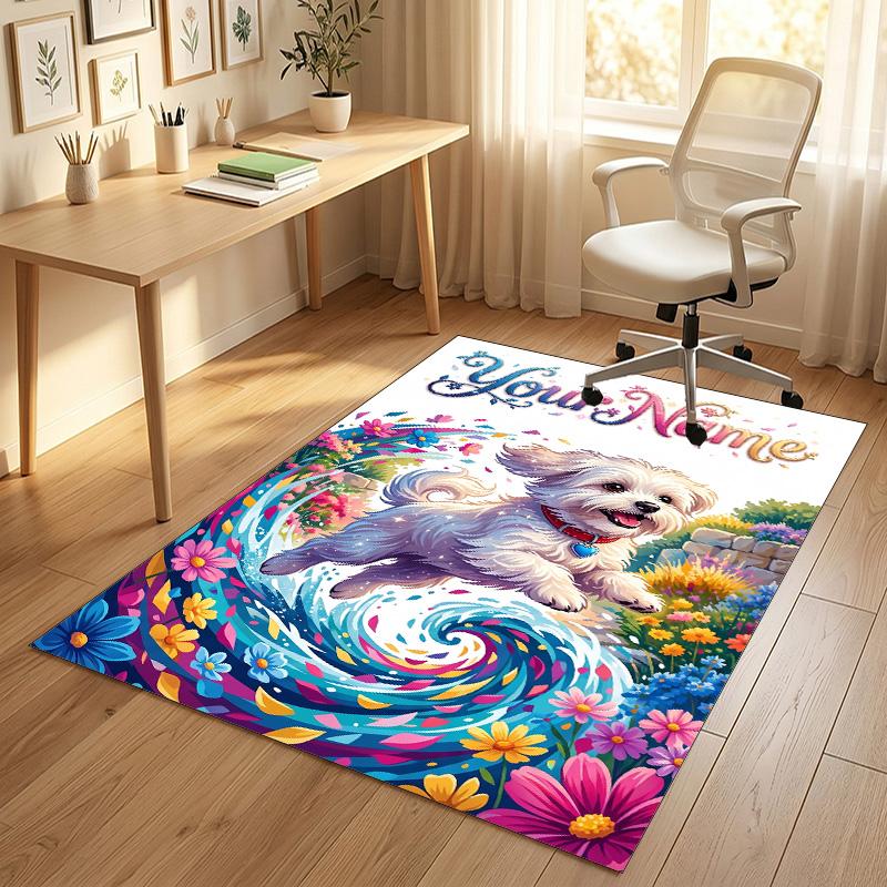 Floral Garden Theme Crystal Velvet Rug Personalized Custom Name Text Soft Floor Mat Home Decor