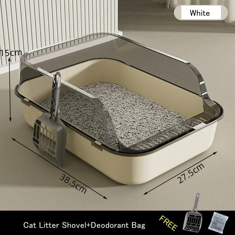 

Semi-enclosed Cat Litter Box With Litter Scoop Large Capacity Open Cat Litter Box Anti-splash Cats Litter Box Pet Supplies білий